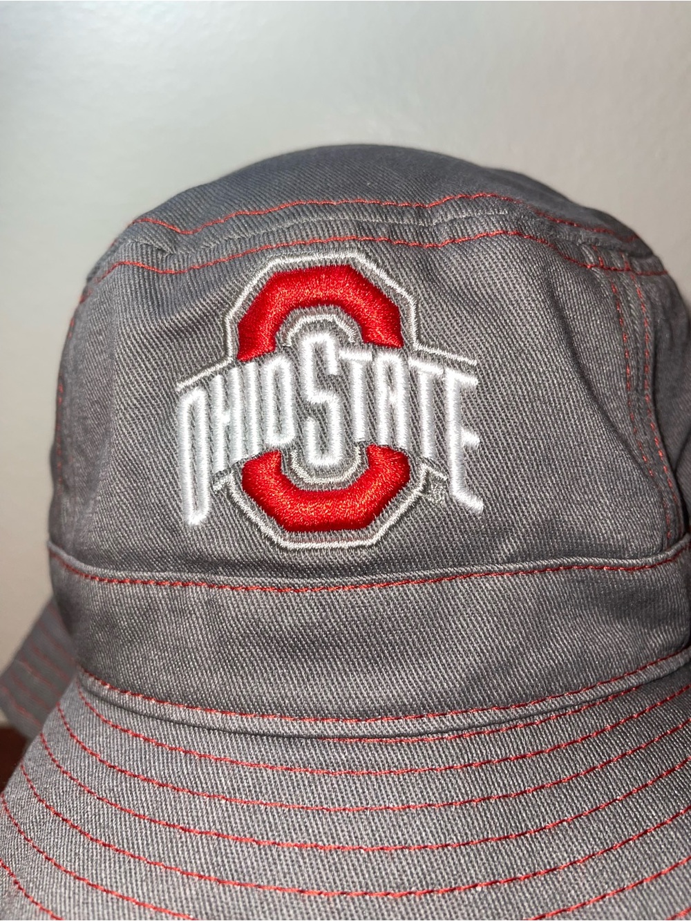 Ohio State Gray Bucket Hat with Red Logo